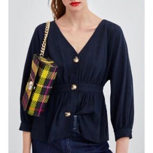 Zara navy linen tops sizeS